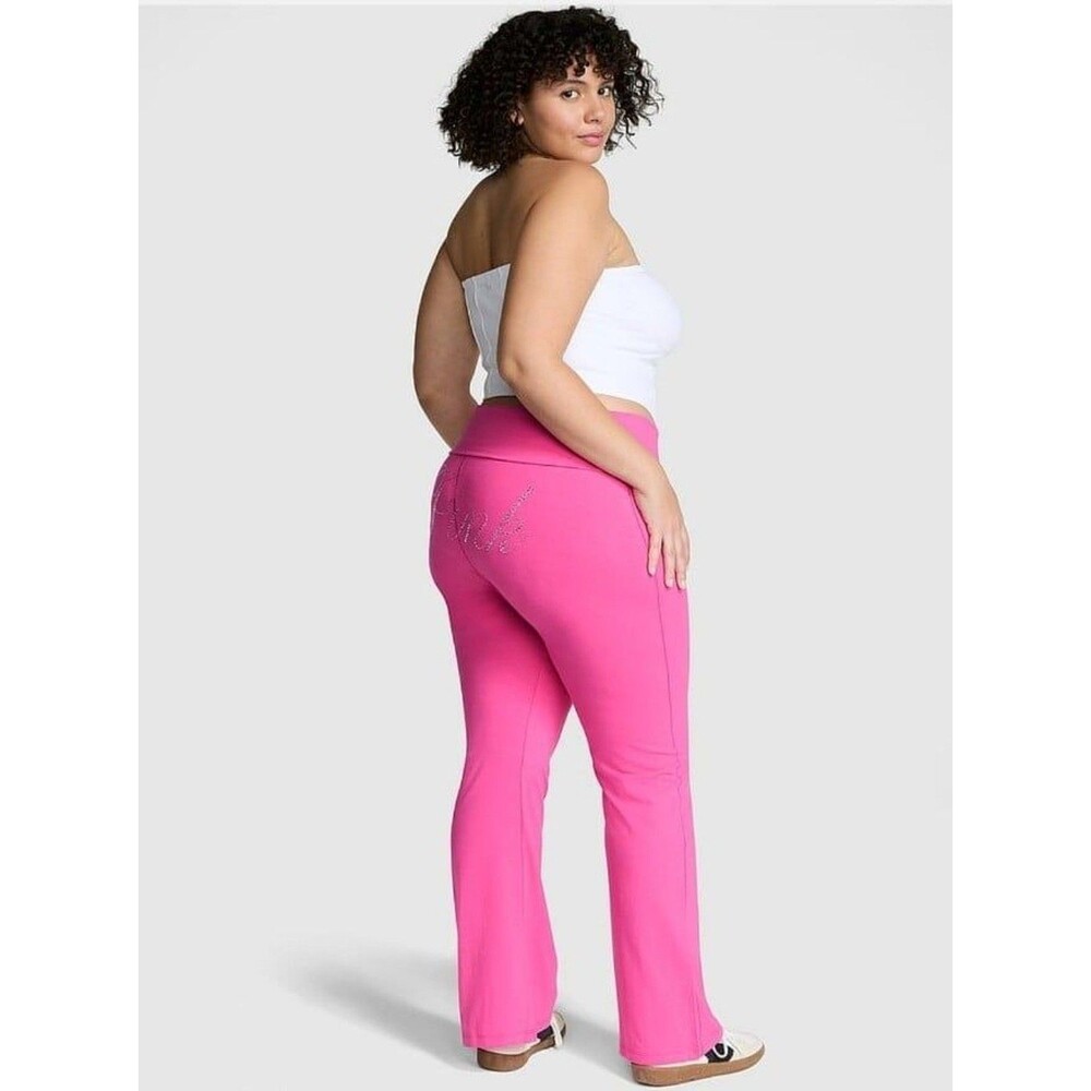 VS PINK YOGA PANTS BLING FLARE LEGGINGS ROSE XL Y2K
